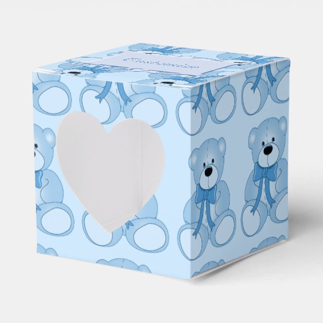 Cute Blue Teddy Bear Pattern Heart Favour Box (Front Side)