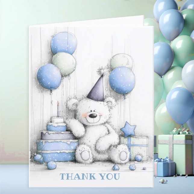 Cute Blue Teddy Bear Thank You Card (Creator Uploaded)