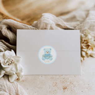 Cute Blue Teddy Bear Thank you Classic Round Sticker