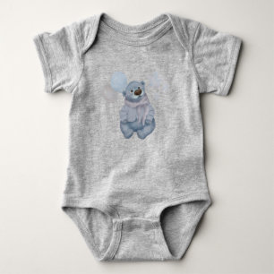  cute blue teddy bear with balloons baby bodysuit