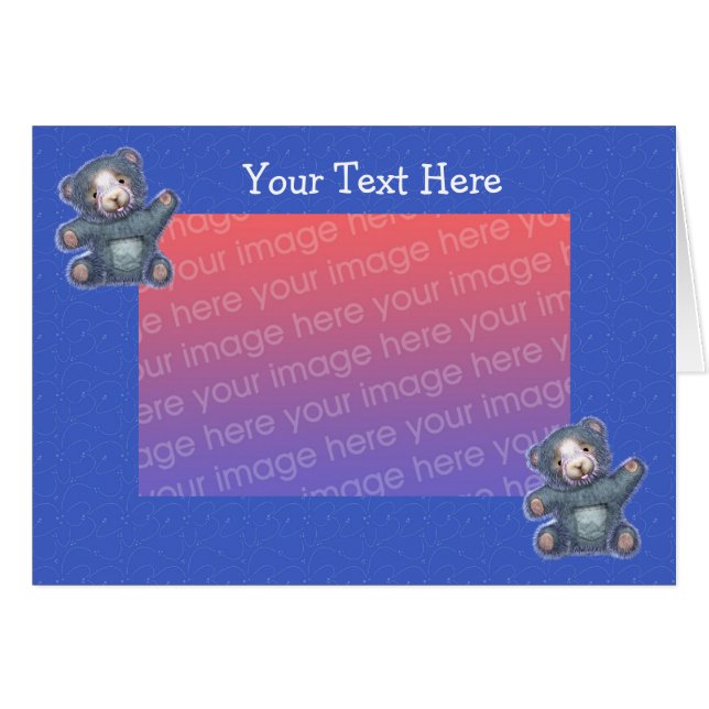 Cute Blue Teddy Bears Photo Card (Front Horizontal)