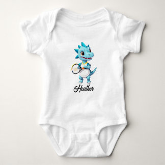 Cute blue tennis dinosaur baby bodysuit