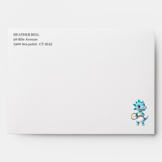 Cute blue tennis dinosaur envelope (Front)