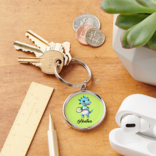 Cute blue tennis dinosaur key ring