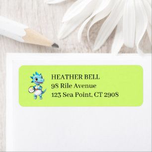 Cute blue tennis dinosaur return address label