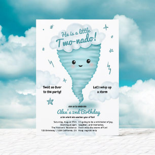 Cute blue Tornado Themed 2nd Birthday Kids party Invitation