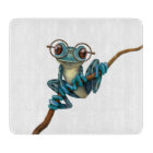 Cute Blue Tree Frog with Eye Glasses on White