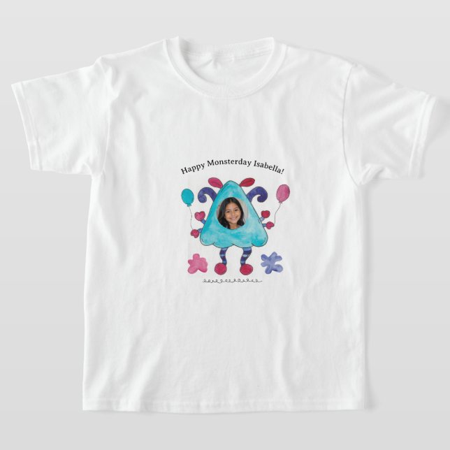 Cute Blue Triangle Monster Kids Birthday T-Shirt (Laydown)