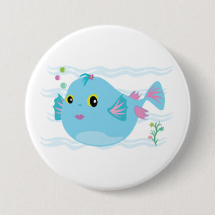 Cute Blue Tropical Fish Pink Fins 7.5 Cm Round Badge