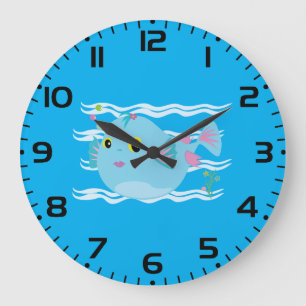 Cute Blue Tropical Fish Pink Fins Large Clock