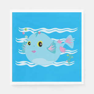 Cute Blue Tropical Fish Pink Fins Napkin