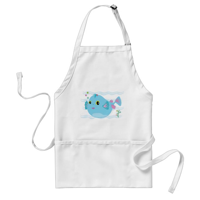 Cute Blue Tropical Fish Pink Fins Standard Apron (Front)