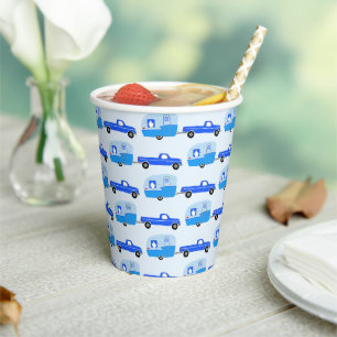 Cute Blue Truck & Trailer RV Adventure Paper Cups