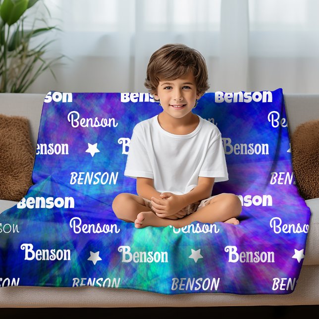 Cute blue turquoise repeating name personalised fleece blanket (Creator Uploaded)