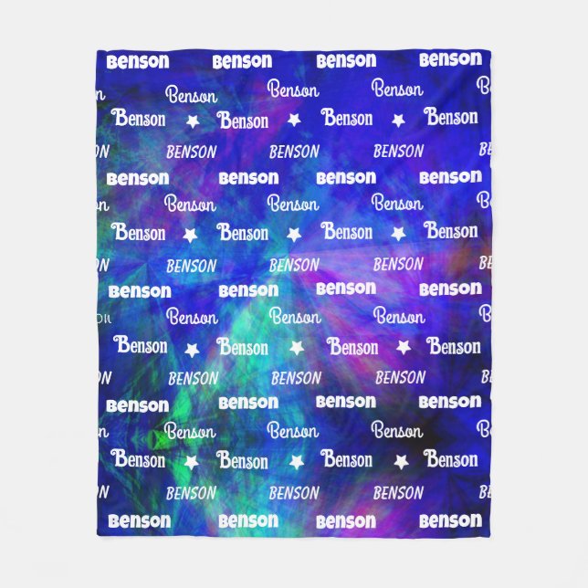 Cute blue turquoise repeating name personalised fleece blanket (Front)