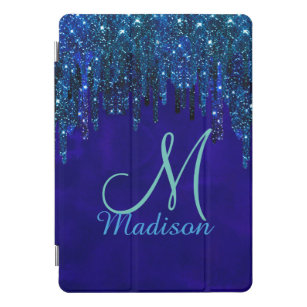 Cute blue turquoise Unicorn Glitter Drips monogram iPad Pro Cover
