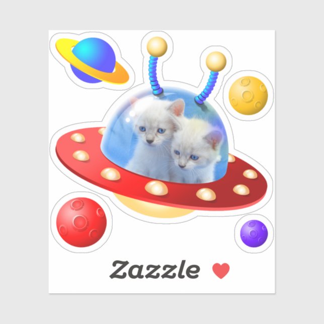 Cute Blue Twin Kittens Cats in UFOs Flying Saucers (Sheet)