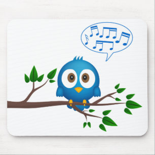 Cute blue twitter bird cartoon mouse pad