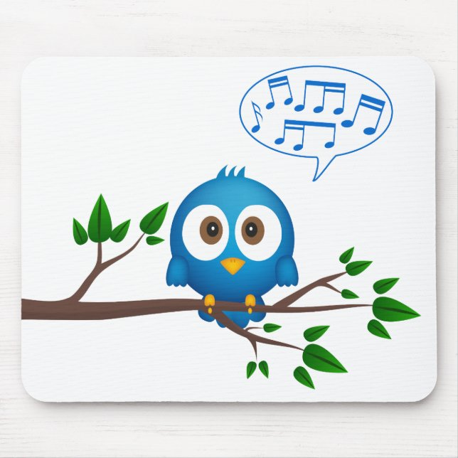 Cute blue twitter bird cartoon mouse pad (Front)
