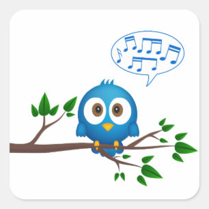 Cute blue twitter bird cartoon square sticker