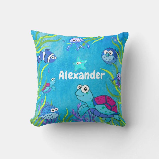 Cute  Blue Under the Sea Baby Boy Nursery  Throw P Cushion (Front)
