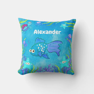 Cute Blue Under the Sea Fish and Starfish Cushion