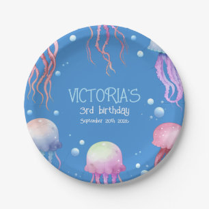 Cute Blue Under The Sea Jellyfish Birthday Paper Plate