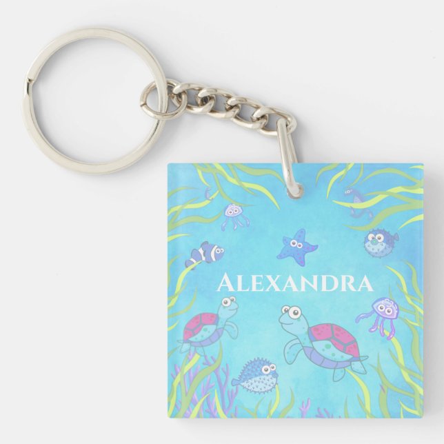Cute Blue Under the Sea Key Ring (Front)