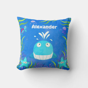 Cute Blue Under the Sea Whale  Cushion