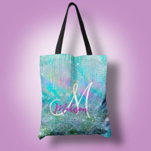 Cute blue unicorn rhinestones Drips monogram Tote Bag