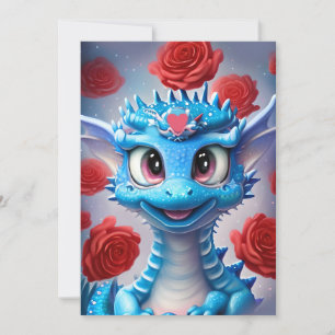 Cute Blue Valentine Love Dragon  Holiday Card