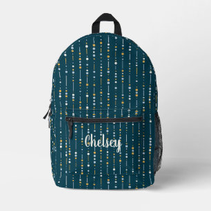 Cute Blue Vertical Stripes Monogram Name Printed Backpack