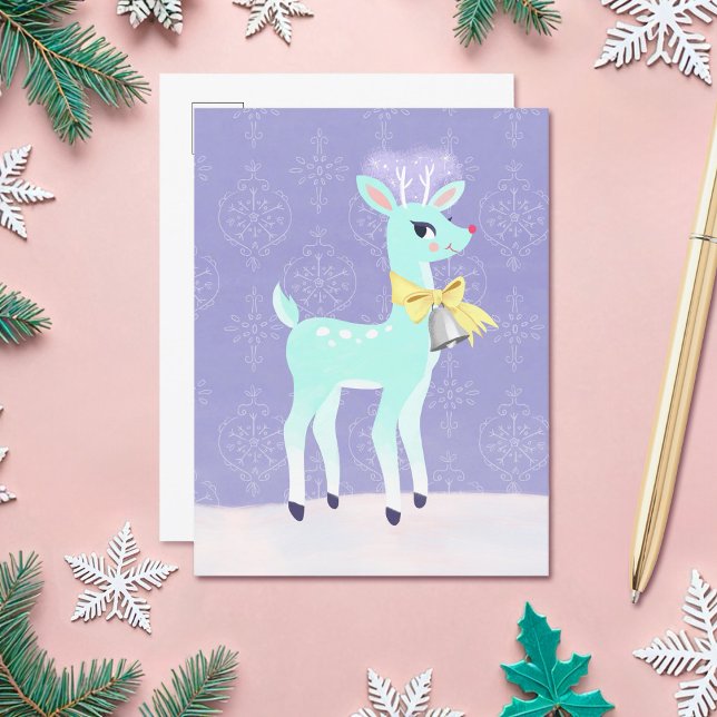 Cute Blue Vintage Reindeer Postcard (Creator Uploaded)