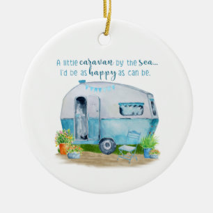 Cute Blue Vintage Retro Camper Caravan Ceramic Ornament