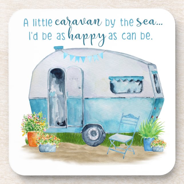 Cute Blue Vintage Retro Camper Caravan Coaster (Front)