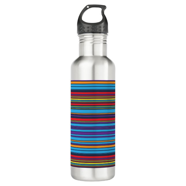 Cute blue violet stripes 710 ml water bottle (Front)