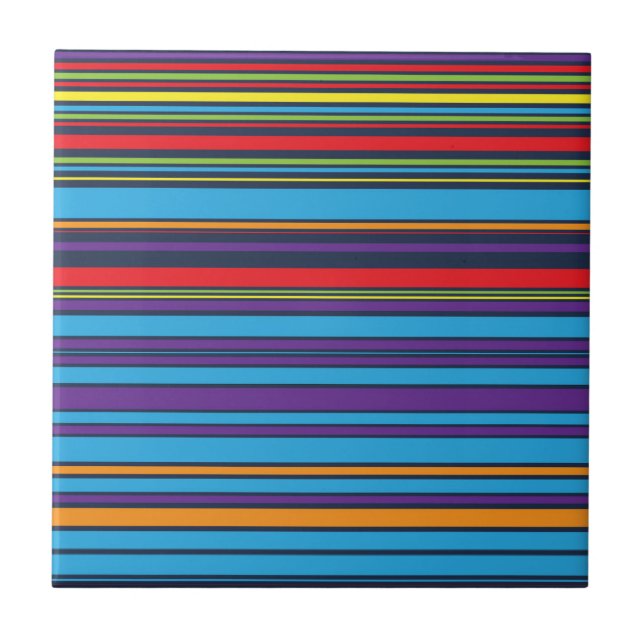 Cute blue violet stripes ceramic tile (Front)