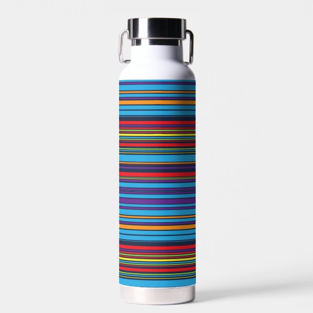 Cute blue violet stripes water bottle (Front)