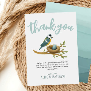Cute Blue Watercolor Bird Baby Shower Thank You Card