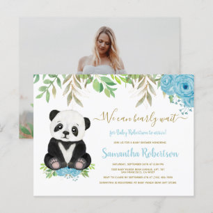 Cute Blue Watercolor Boy can bearly wait Photo Invitation Postcard