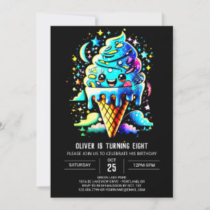 Cute Blue Watercolor Boy Ice Cream Birthday Invitation