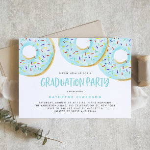 Cute Blue Watercolor Doughnuts Graduation Party Invitation