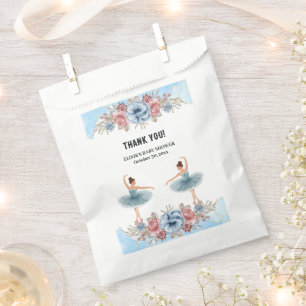Cute Blue Watercolor Floral Ballerina Baby Shower Favour Bag