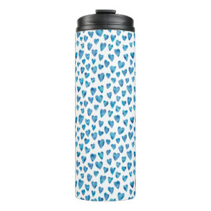 Cute blue watercolor heart thermal tumbler