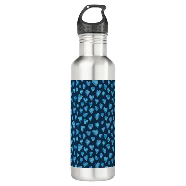 Cute Blue Watercolour Heart pattern 710 Ml Water Bottle (Front)
