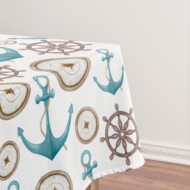 Cute Blue Watercolour Nautical Sailor Pattern Tablecloth (In Situ)