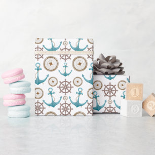 Cute Blue Watercolour Nautical Sailor Pattern Wrapping Paper