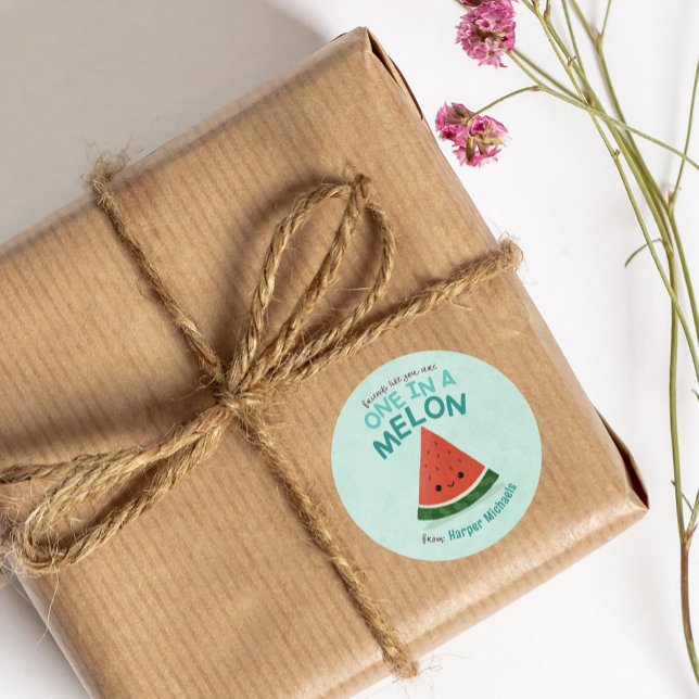 Cute Blue Watermelon School Classroom Valentine Classic Round Sticker (Creator Uploaded)