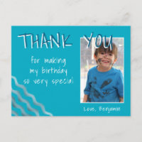 Cute Blue Waves Birthday Boy Photo Thank you