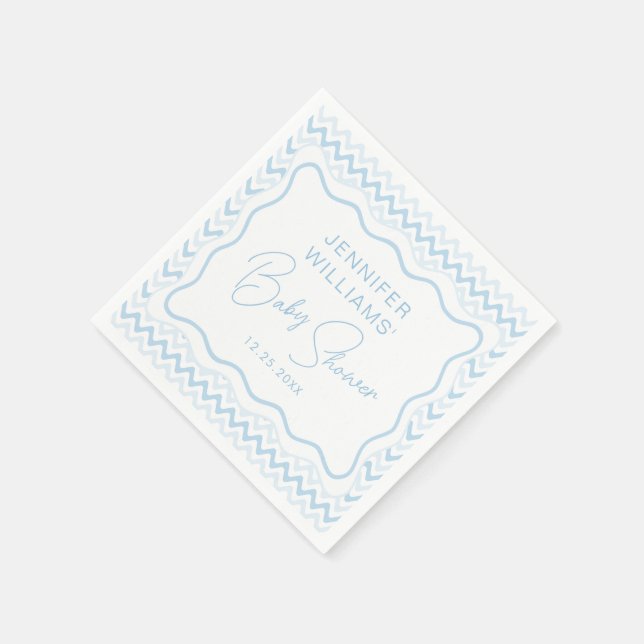 Cute Blue Wavy Scallop Disco Baby Boy Shower Paper Napkin (Corner)